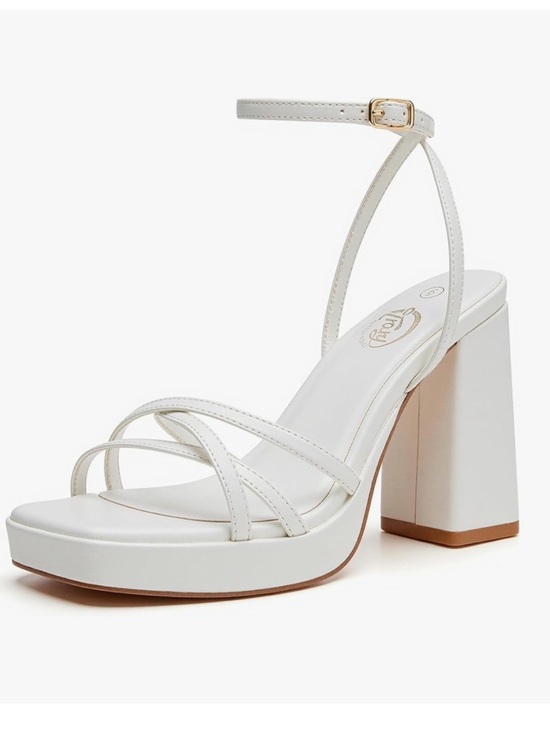 Shoes - Block Heel Ankle-Strap Sandal in White - Women